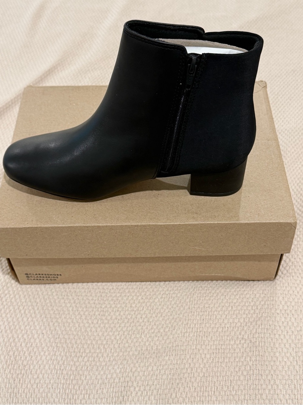 Clarks Black Leather Ankle Bootie with Side Zip
